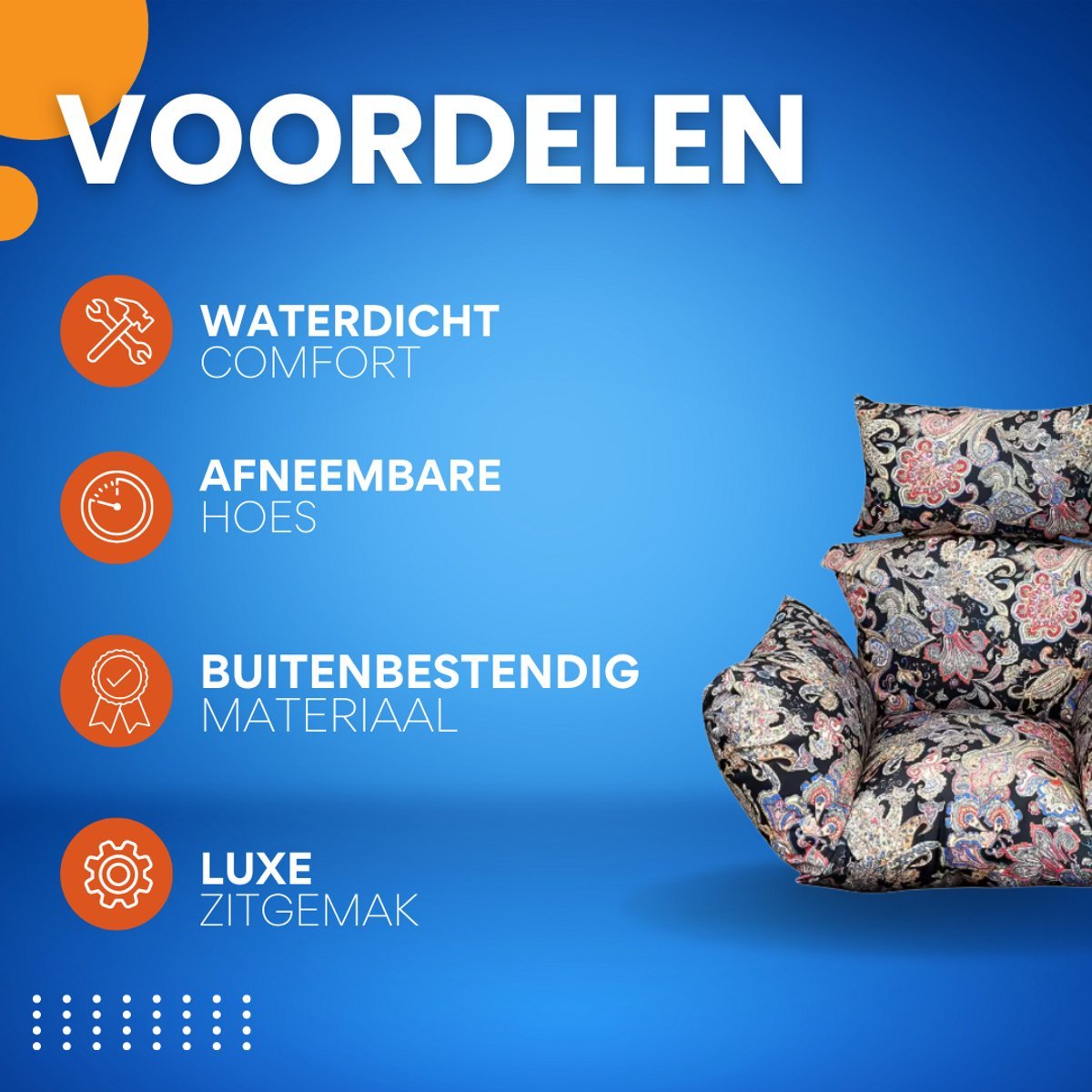 Zitkussen voor egg hangstoel - Waterdicht - Zwart - Voor Egg chair - Tuinschommel & Terras - Afneembaar en Wasbaar - HAPPYMENT