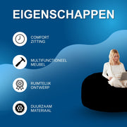 Zitzak Volwassenen – Loungestoel - Voor Slaapkamer & Balkon – Zwart - HAPPYMENT