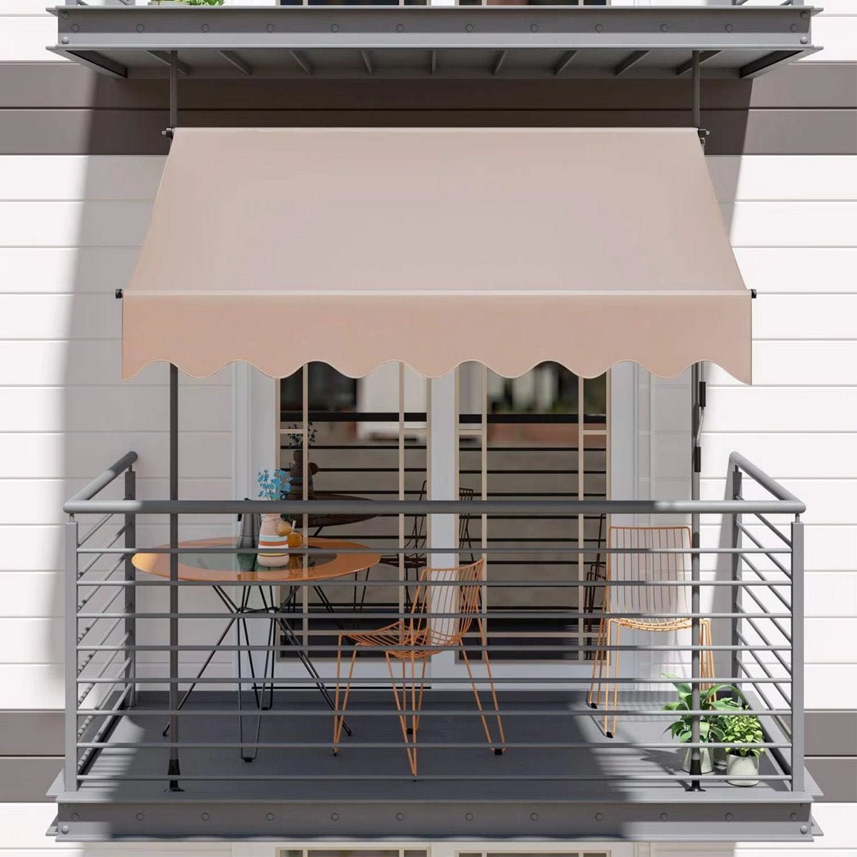 Zonneluifel - 250cm - Ook als balkonluifel - Terras - Knikarmscherm zonnescherm - Uitschuifbaar - PU Coating - In Hoogte Verstelbaar - Beige - HAPPYMENT