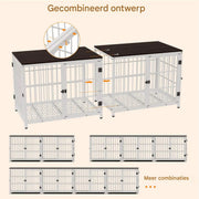Zware Hondenkennel - Voor Huisdieren - Metalen Hondenkrat met Houten Meubelstijl - Hondenbench - Wit - 107cm - HAPPYMENT