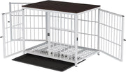 Zware Hondenkennel - Voor Huisdieren - Metalen Hondenkrat met Houten Meubelstijl - Hondenbench - Wit - 91cm - HAPPYMENT