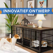 Zware Hondenkennel - Voor Huisdieren - Metalen Hondenkrat met Houten Meubelstijl - Hondenbench - Zwart - 78cm - HAPPYMENT