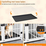Zware Hondenkennel - Voor Huisdieren - Metalen Hondenkrat met Houten Meubelstijl - Hondenbench - Zwart - 78cm - HAPPYMENT