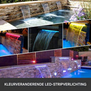 Zwembad fontein milano - 122 cm - RGB LED verlichting - Waterval - RVS - Met Connector Slang Klem PTFE Tape - HAPPYMENT