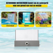 Zwembad fontein milano - 30 cm - Blauwe LED verlichting - Waterval - RVS - Met Connector Slang Klem PTFE Tape - HAPPYMENT