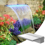 Zwembad fontein milano - 30 cm - Blauwe LED verlichting - Waterval - RVS - Met Connector Slang Klem PTFE Tape - HAPPYMENT