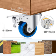 Zwenkwielen met rem - Set van 4 - 125 mm - Set van 4 - Transportrollen - Zware wielen - 170KG Draagvermogen - HAPPYMENT