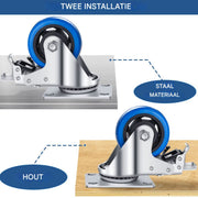 Zwenkwielen met rem - Set van 4 - 125 mm - Set van 4 - Transportrollen - Zware wielen - 170KG Draagvermogen - HAPPYMENT