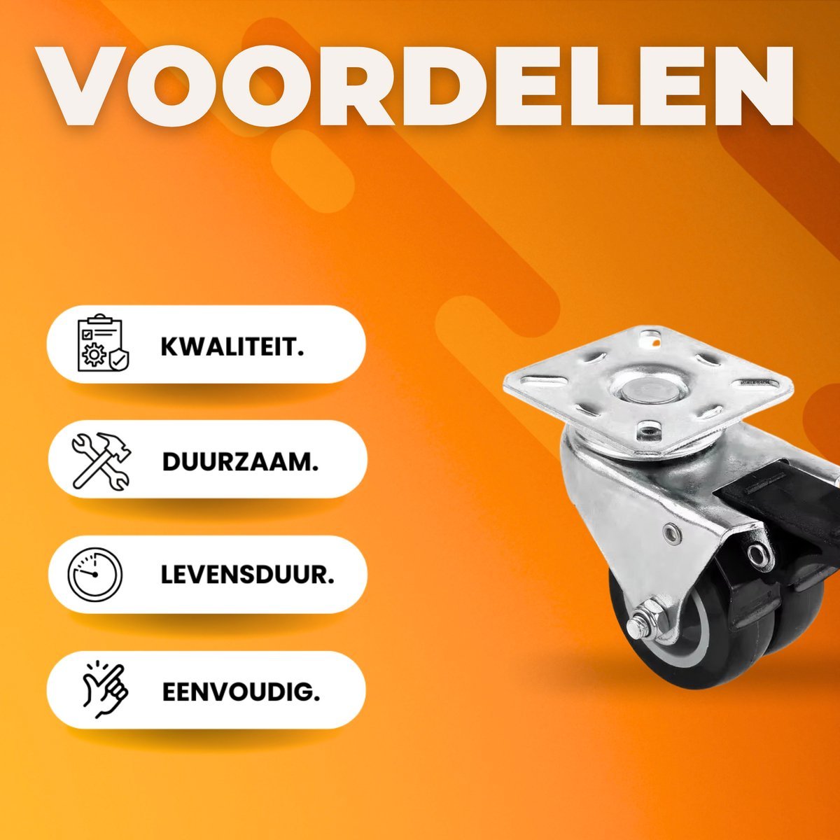 Zwenkwielen met rem - Set van 4 - 50 mm - Set van 4 - Transportrollen - Zware wielen - 30KG - HAPPYMENT