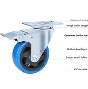 Zwenkwielen met rem - Set van 8 - 100 mm - Set van 4 - Transportrollen - Zware wielen - 150KG Draagvermogen - HAPPYMENT