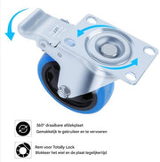 Zwenkwielen met rem - Set van 8 - 100 mm - Set van 4 - Transportrollen - Zware wielen - 150KG Draagvermogen - HAPPYMENT