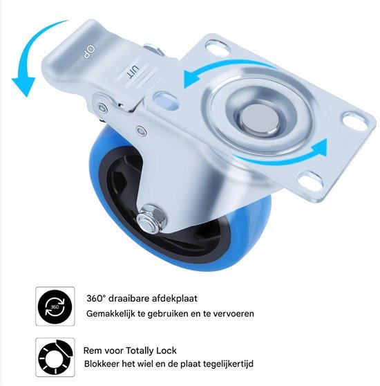 Zwenkwielen met rem - Set van 8 - 100 mm - Set van 4 - Transportrollen - Zware wielen - 150KG Draagvermogen - HAPPYMENT
