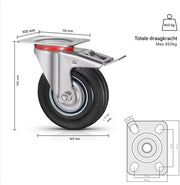 Zwenkwielen met rem - Set van 8 - 160 mm - Set van 4 - Transportrollen - Zware wielen - 150KG Draagvermogen - HAPPYMENT