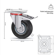 Zwenkwielen met rem - Set van 8 - 200 mm - Set van 4 - Transportrollen - Zware wielen - 150KG Draagvermogen - HAPPYMENT